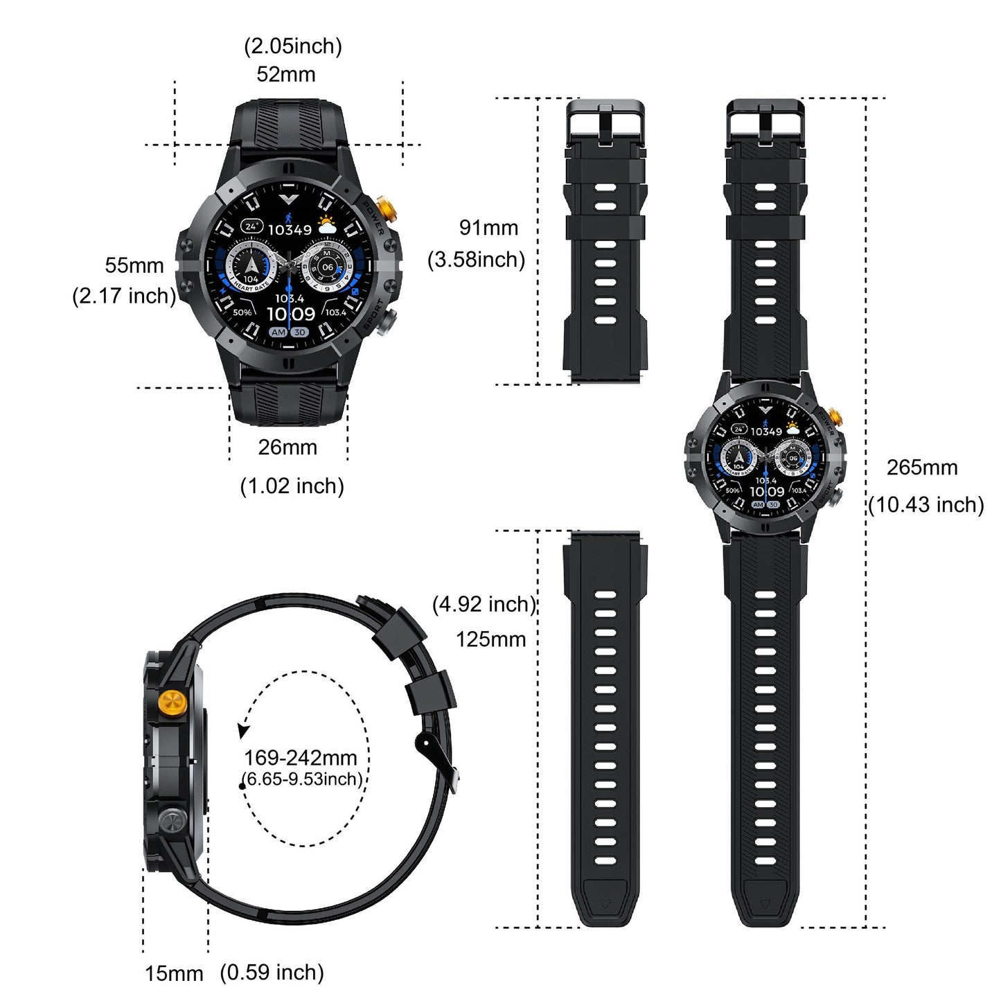Montre connectée SYNWOO pour homme - Écran TFT HD de 3,86 cm, bracelet de fitness multisports avec enregistrement d'activité, étanche IPX8, charge magnétique, sans fil 5.3, en alliage de zinc