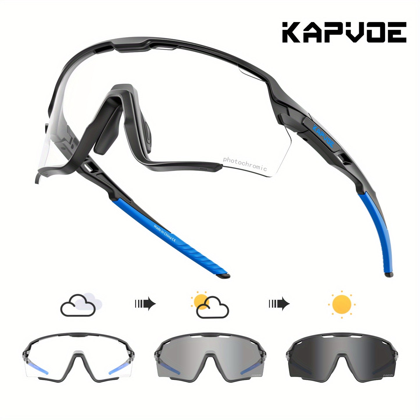 Lunettes de sport photochromiques KAPVOE, lunettes de cyclisme pour hommes et femmes, vélo d'extérieur, de pêche, de golf, de course à pied, monture brillante.