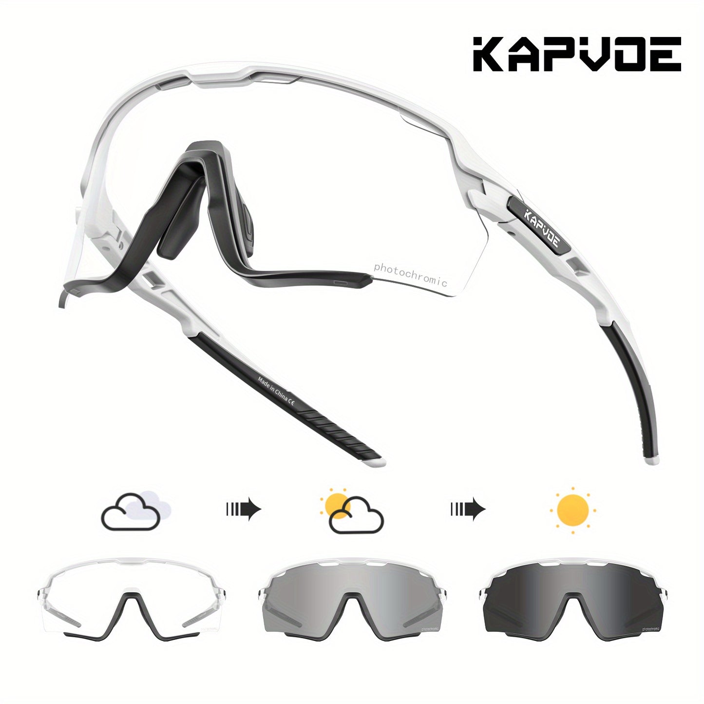 Lunettes de sport photochromiques KAPVOE, lunettes de cyclisme pour hommes et femmes, vélo d'extérieur, de pêche, de golf, de course à pied, monture brillante.