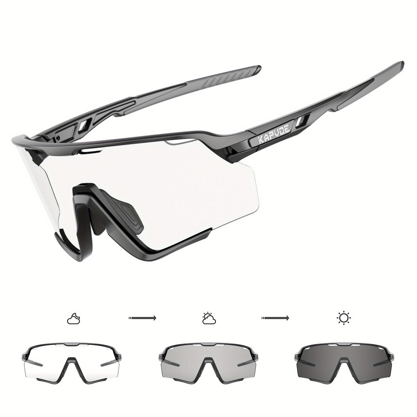 Lunettes de sport photochromiques KAPVOE, lunettes de cyclisme pour hommes et femmes, vélo d'extérieur, de pêche, de golf, de course à pied, monture brillante.