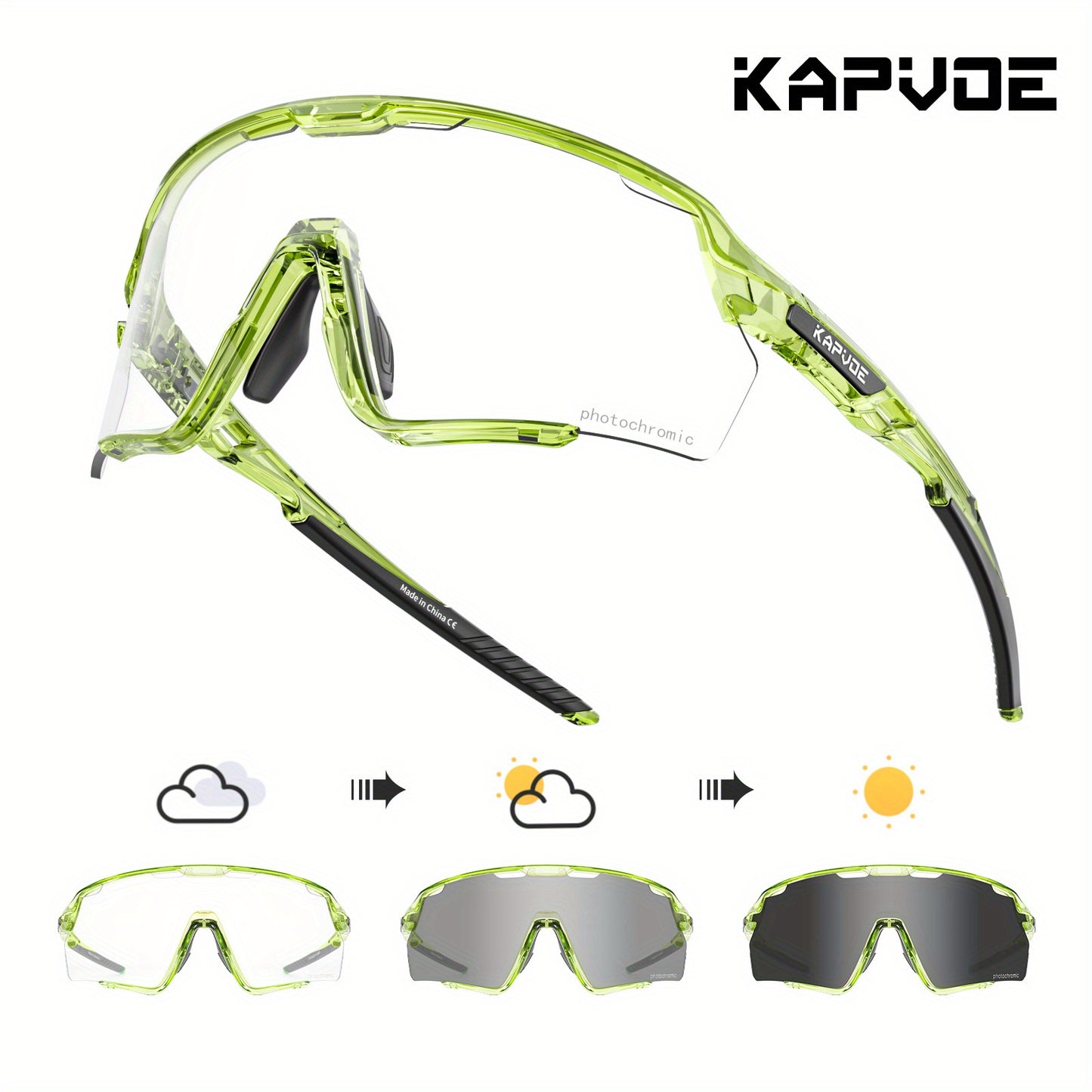 Lunettes de sport photochromiques KAPVOE, lunettes de cyclisme pour hommes et femmes, vélo d'extérieur, de pêche, de golf, de course à pied, monture brillante.