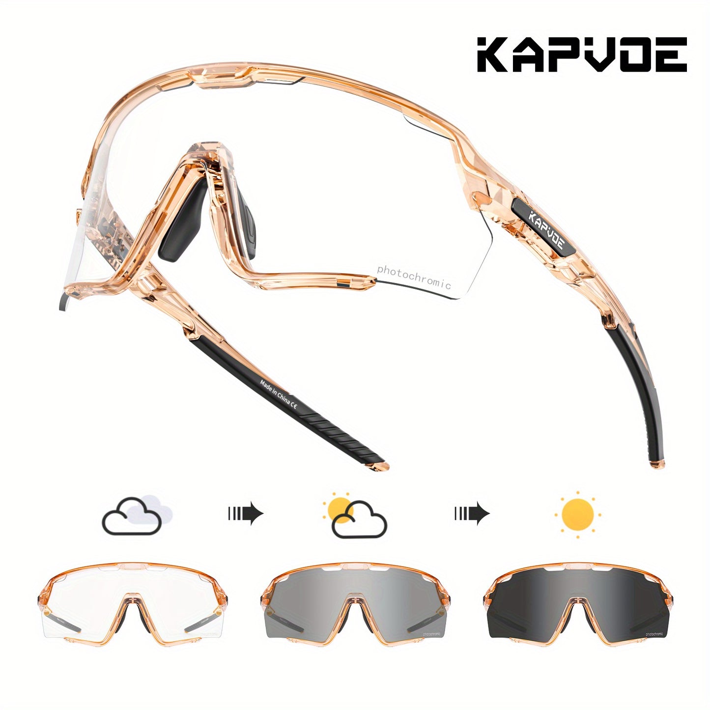 Lunettes de sport photochromiques KAPVOE, lunettes de cyclisme pour hommes et femmes, vélo d'extérieur, de pêche, de golf, de course à pied, monture brillante.