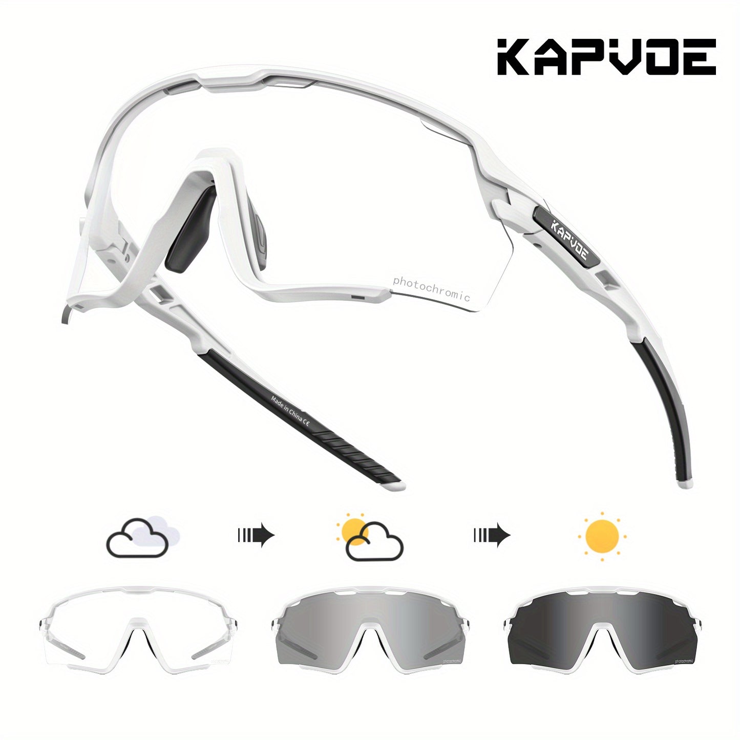 Lunettes de sport photochromiques KAPVOE, lunettes de cyclisme pour hommes et femmes, vélo d'extérieur, de pêche, de golf, de course à pied, monture brillante.