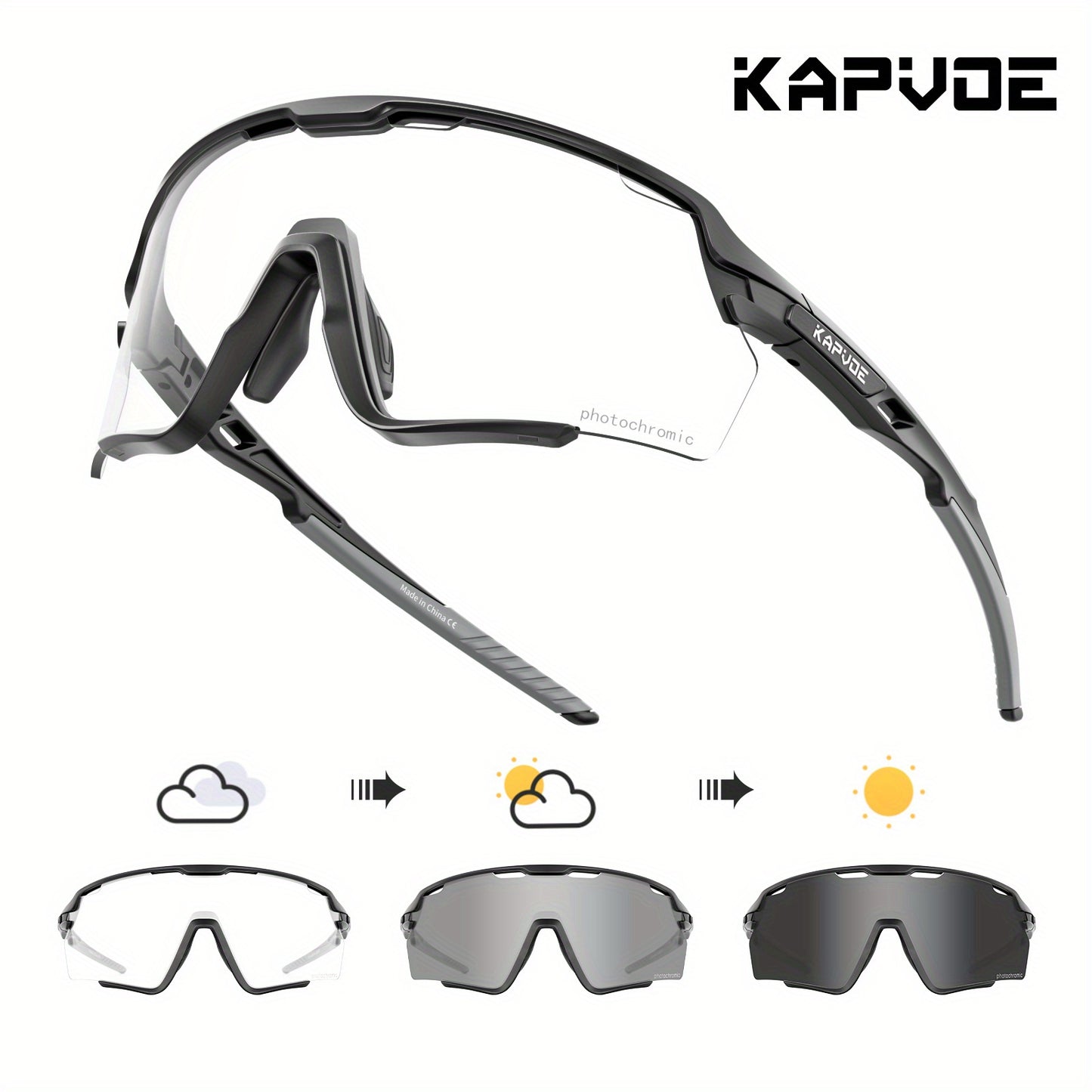 Lunettes de sport photochromiques KAPVOE, lunettes de cyclisme pour hommes et femmes, vélo d'extérieur, de pêche, de golf, de course à pied, monture brillante.