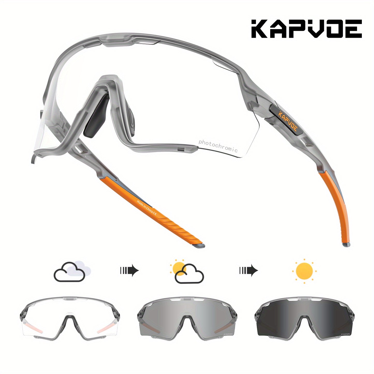 Lunettes de sport photochromiques KAPVOE, lunettes de cyclisme pour hommes et femmes, vélo d'extérieur, de pêche, de golf, de course à pied, monture brillante.