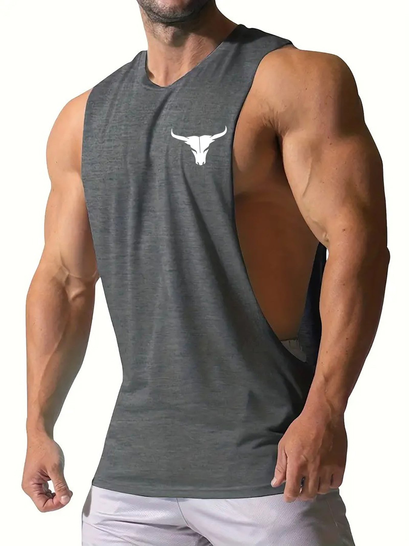 Débardeur de sport d'été pour homme, coupe ajustée, en polyester et élasthanne, sans manches, col ras du cou, séchage rapide, respirant.