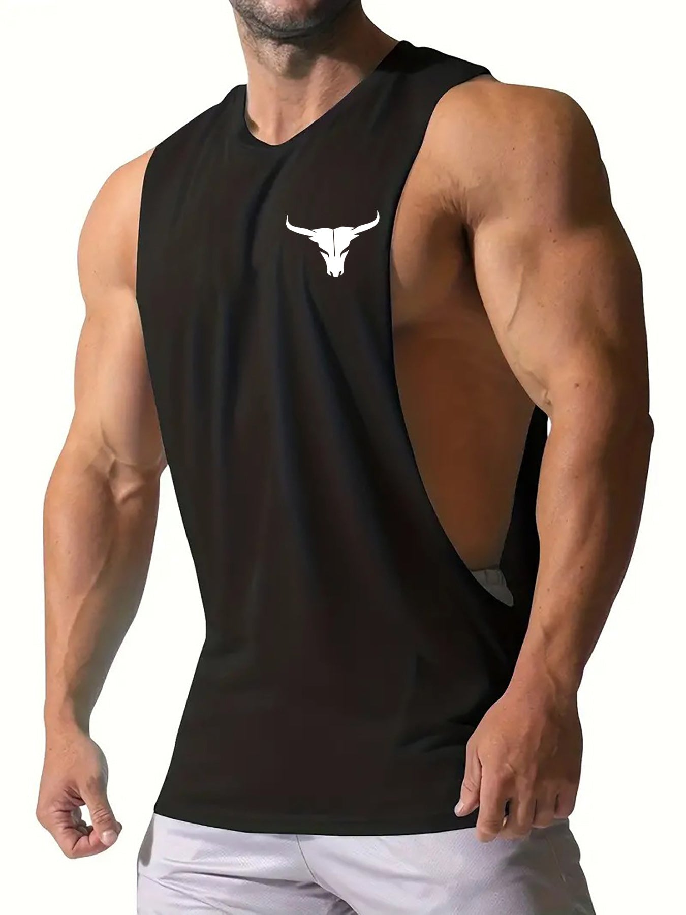 Débardeur de sport d'été pour homme, coupe ajustée, en polyester et élasthanne, sans manches, col ras du cou, séchage rapide, respirant.