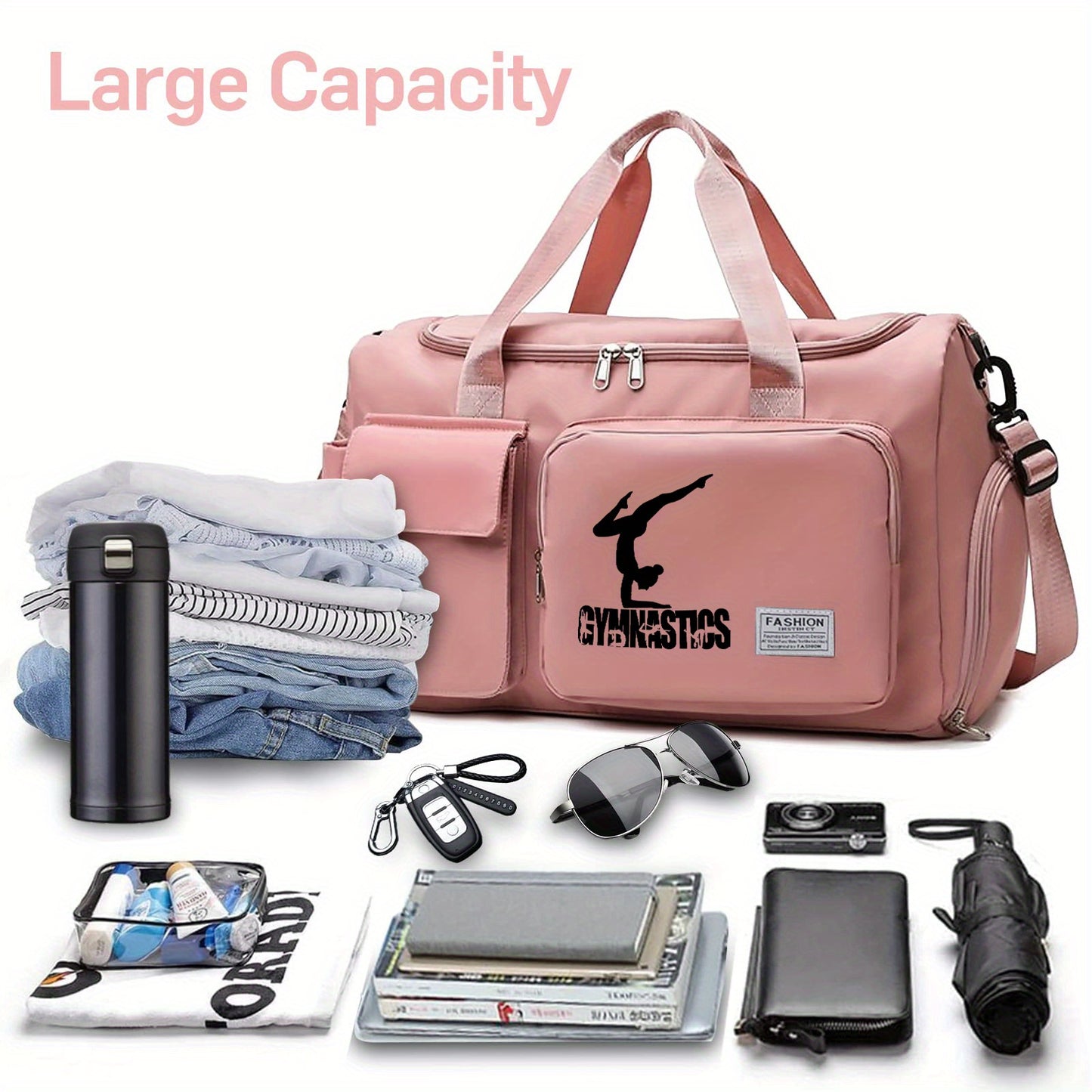 Sac de sport de fitness multifonctionnel imprimé gymnaste - Sac de voyage en nylon léger de grande capacité avec compartiment humide/sec, pour femmes et hommes, durable
