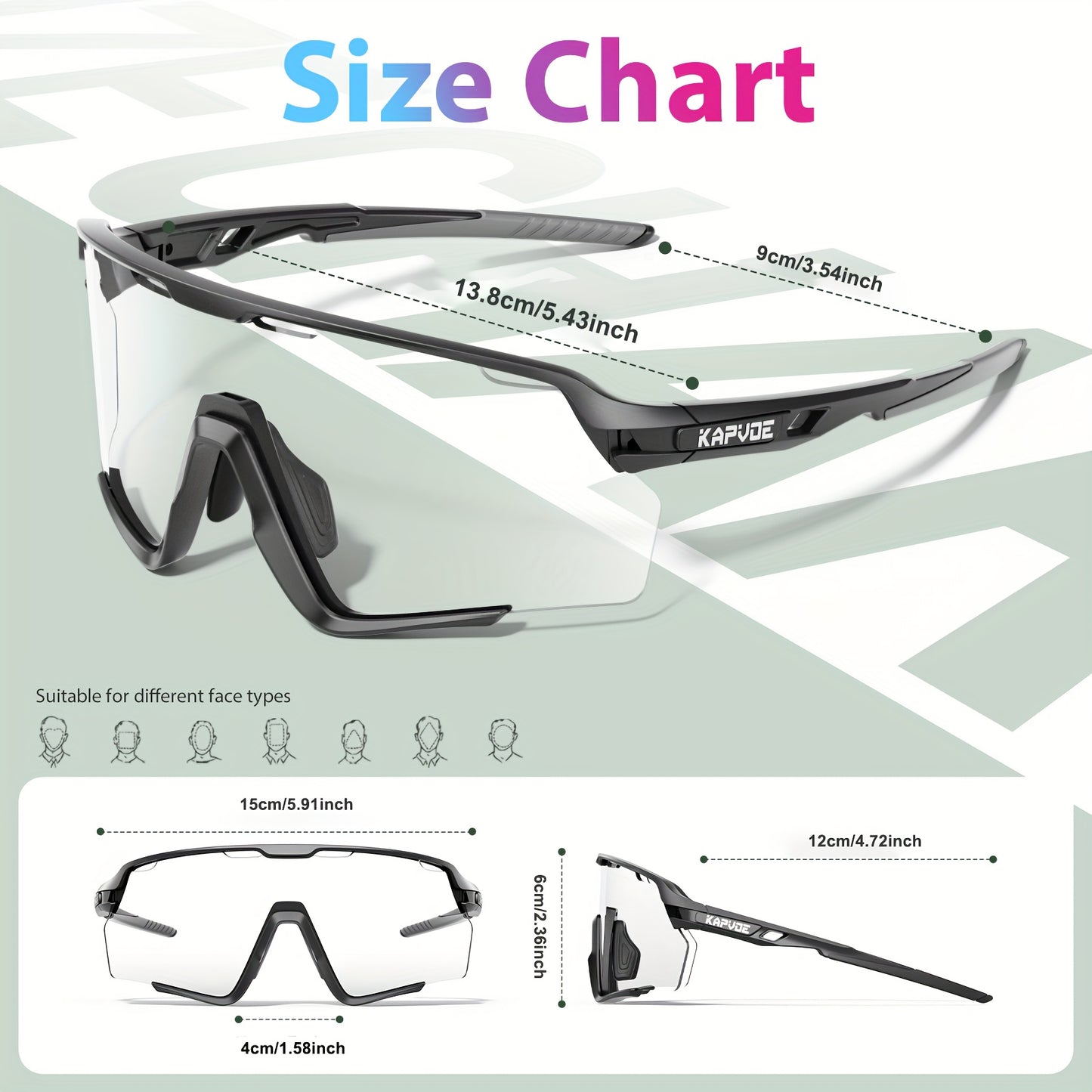 Lunettes de sport photochromiques KAPVOE, lunettes de cyclisme pour hommes et femmes, vélo d'extérieur, de pêche, de golf, de course à pied, monture brillante.