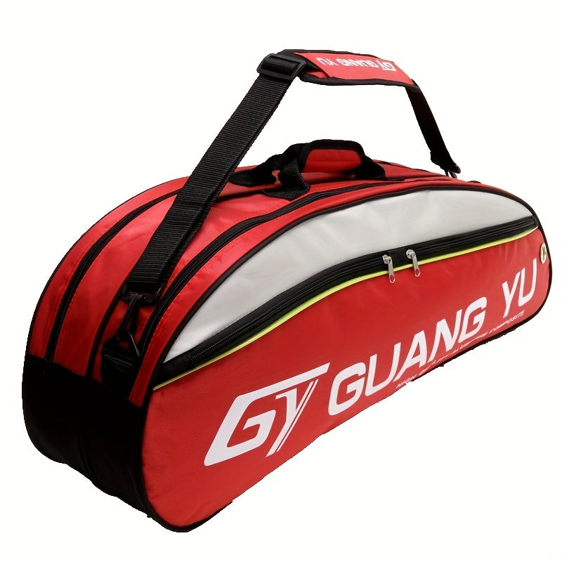 Sac de sport multicouche grande capacité avec roulettes et bandoulière rembourrée - en nylon résistant pour raquettes de tennis et de badminton, idéal pour les voyages, la salle de sport et l'entraînement (rouge/noir)