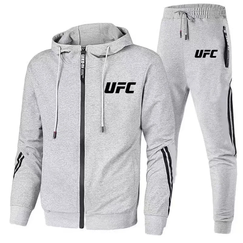 Ensemble deux pièces pour homme et femme, pantalon de sport décontracté, sweat à capuche zippé, collection printemps et automne UFC Fighting Fans