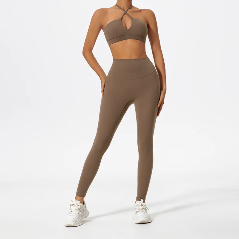 Ctenkevet Ensemble de sport deux pièces pour femme, vêtements de yoga croisés sur la poitrine, soutien-gorge bandeau.