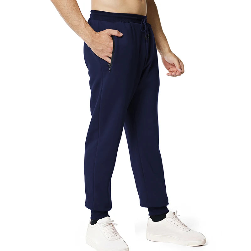 Pantalon de survêtement pour homme, poches latérales zippées, taille élastique, style sport décontracté, ample, fitness, gym
