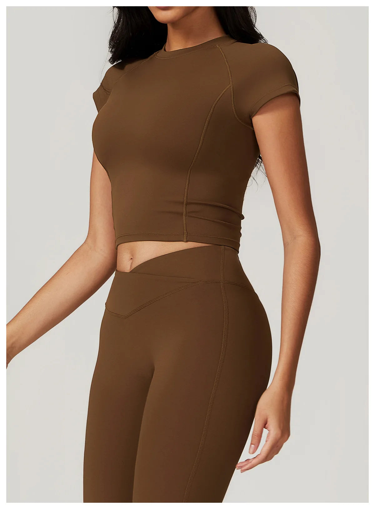 Ensemble de sport 2 pièces pour femme, haut court à manches courtes, leggings taille haute, vêtements de sport, de fitness