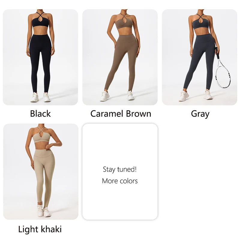 Ctenkevet Ensemble de sport deux pièces pour femme, vêtements de yoga croisés sur la poitrine, soutien-gorge bandeau.
