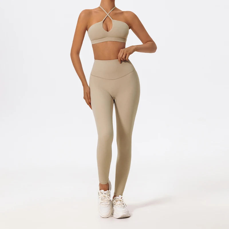 Ctenkevet Ensemble de sport deux pièces pour femme, vêtements de yoga croisés sur la poitrine, soutien-gorge bandeau.