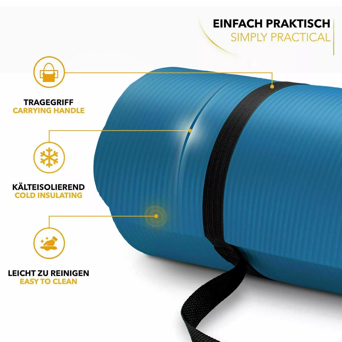 Tapis de yoga 183 x 61 x 1 cm, tapis d'exercice, coussin de fitness NBR Sport, Pilates Home Gym, sangle et sac de transport