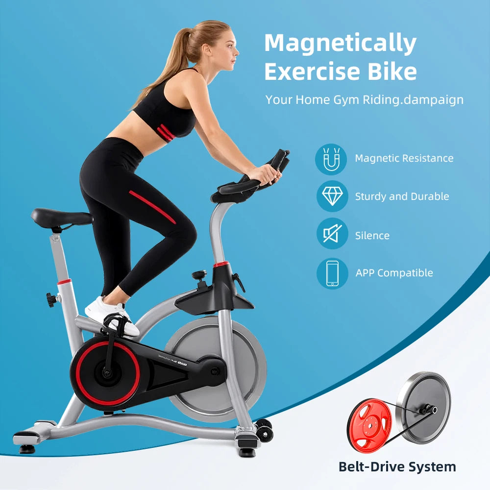 Vélo d'appartement Spinning Sport Intérieur Volant d'inertie Silencieux Résistance Magnétique Exercice Aérobic Fréquence Cardiaque Calories Bluetooth