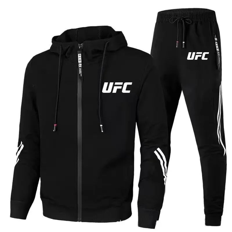 Ensemble deux pièces pour homme et femme, pantalon de sport décontracté, sweat à capuche zippé, collection printemps et automne UFC Fighting Fans