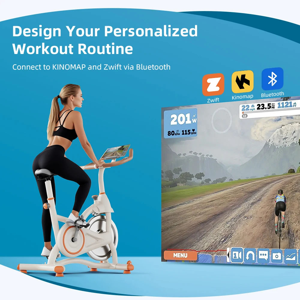 Vélo d'appartement Spinning Sport Intérieur Volant d'inertie Silencieux Résistance Magnétique Exercice Aérobic Fréquence Cardiaque Calories Bluetooth