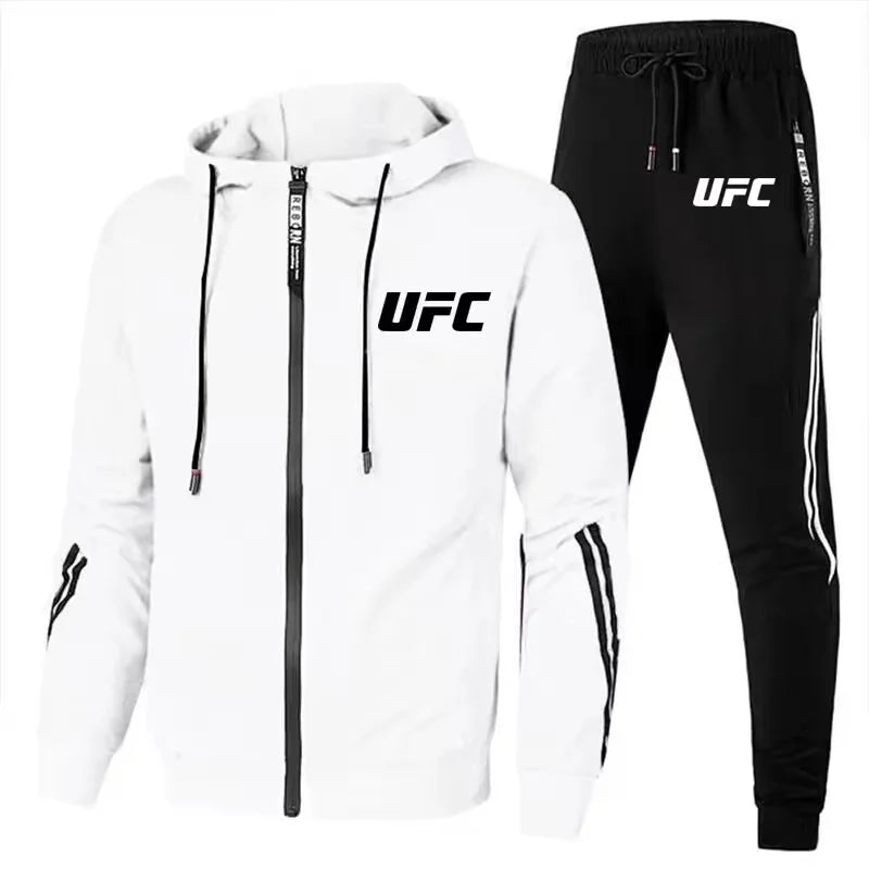 Ensemble deux pièces pour homme et femme, pantalon de sport décontracté, sweat à capuche zippé, collection printemps et automne UFC Fighting Fans