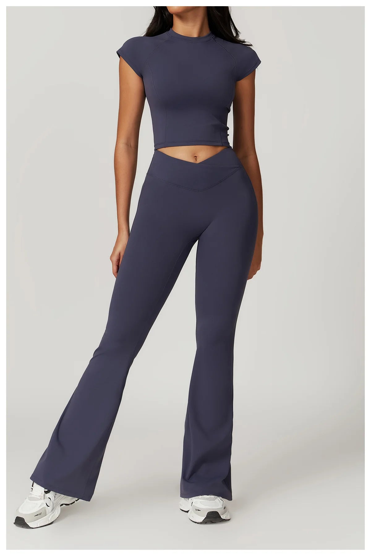 Ensemble de sport 2 pièces pour femme, haut court à manches courtes, leggings taille haute, vêtements de sport, de fitness