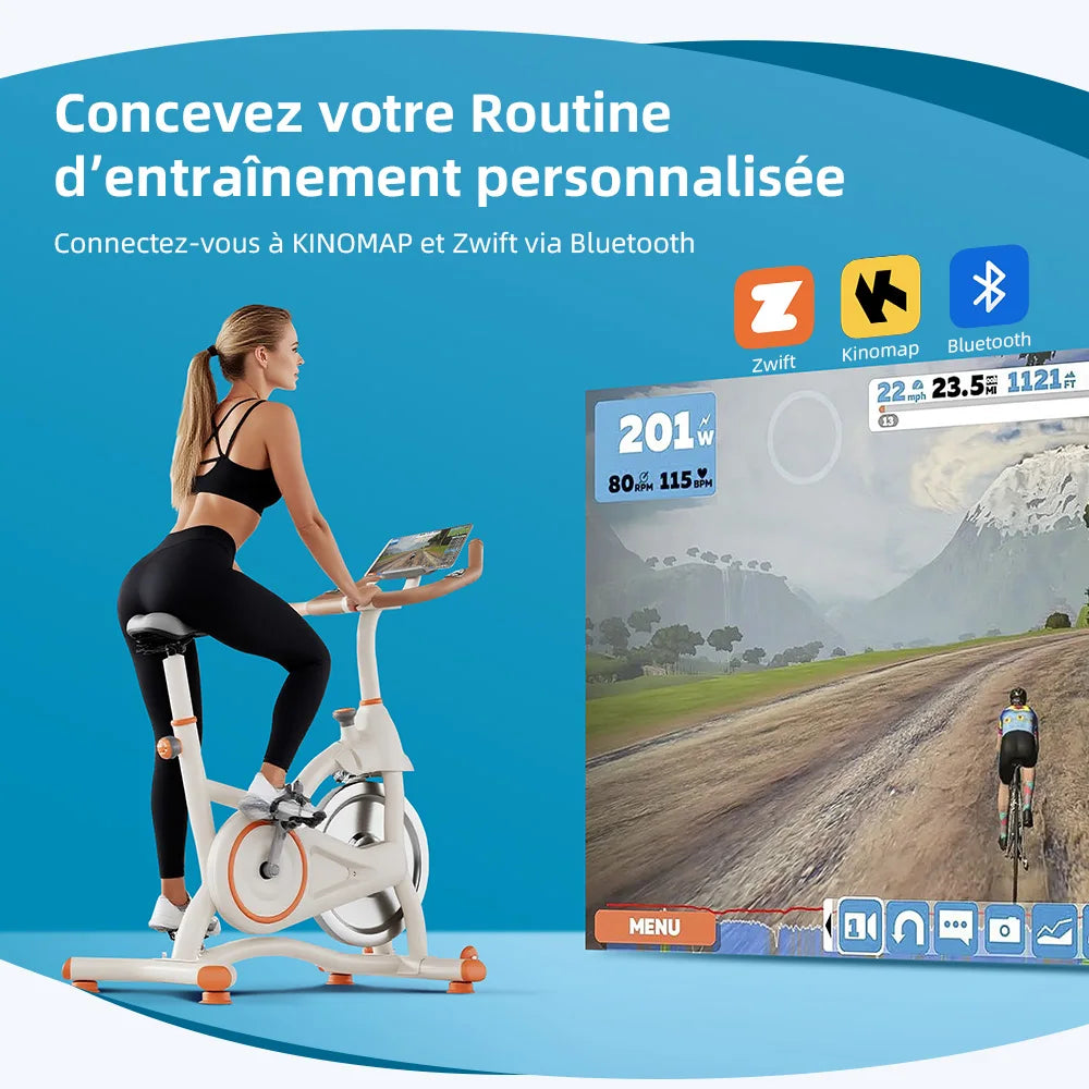 Vélo d'appartement Spinning Sport Intérieur Volant d'inertie Silencieux Résistance Magnétique Exercice Aérobic Fréquence Cardiaque Calories Bluetooth