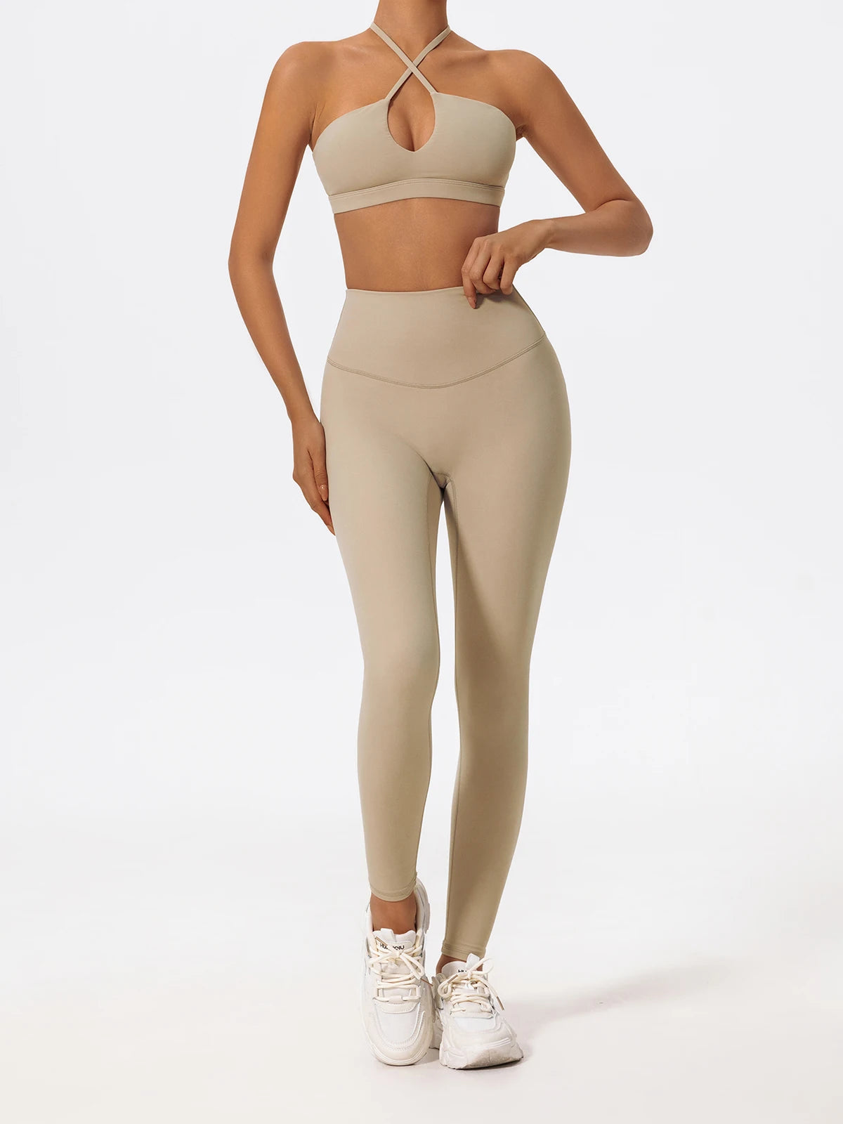 Ctenkevet Ensemble de sport deux pièces pour femme, vêtements de yoga croisés sur la poitrine, soutien-gorge bandeau.