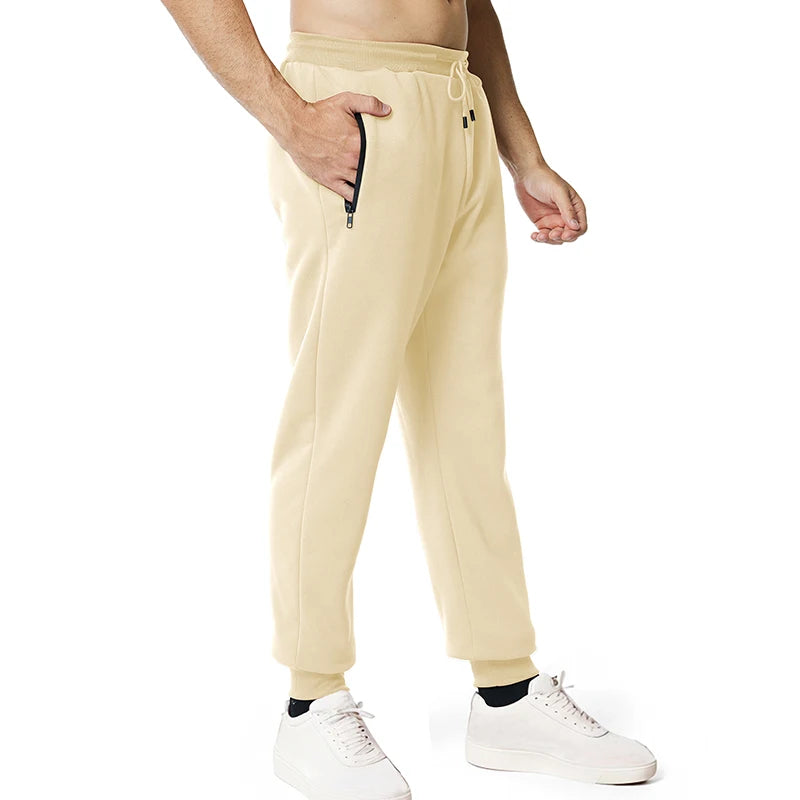 Pantalon de survêtement pour homme, poches latérales zippées, taille élastique, style sport décontracté, ample, fitness, gym