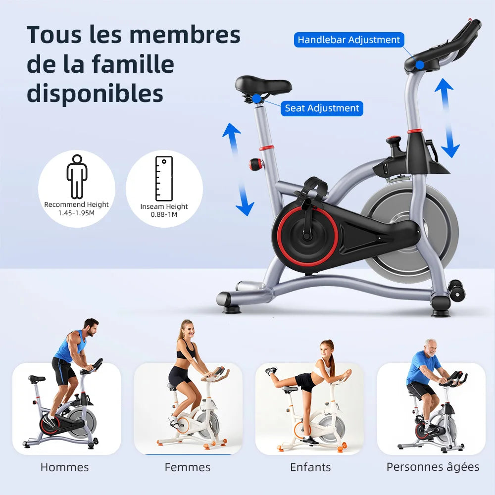 Vélo d'appartement Spinning Sport Intérieur Volant d'inertie Silencieux Résistance Magnétique Exercice Aérobic Fréquence Cardiaque Calories Bluetooth