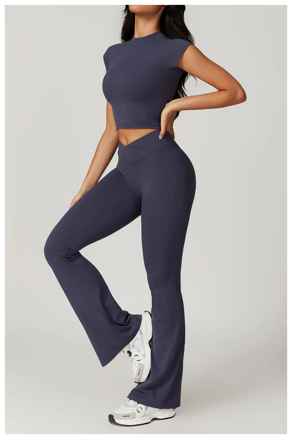 Ensemble de sport 2 pièces pour femme, haut court à manches courtes, leggings taille haute, vêtements de sport, de fitness