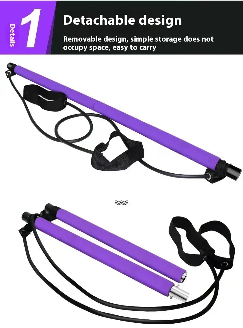 Kit de barre de Pilates pour le sport et le fitness, avec bande de résistance, corde de yoga et extracteur