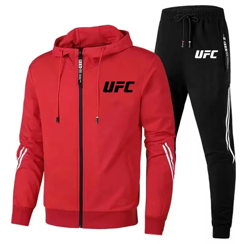 Ensemble deux pièces pour homme et femme, pantalon de sport décontracté, sweat à capuche zippé, collection printemps et automne UFC Fighting Fans