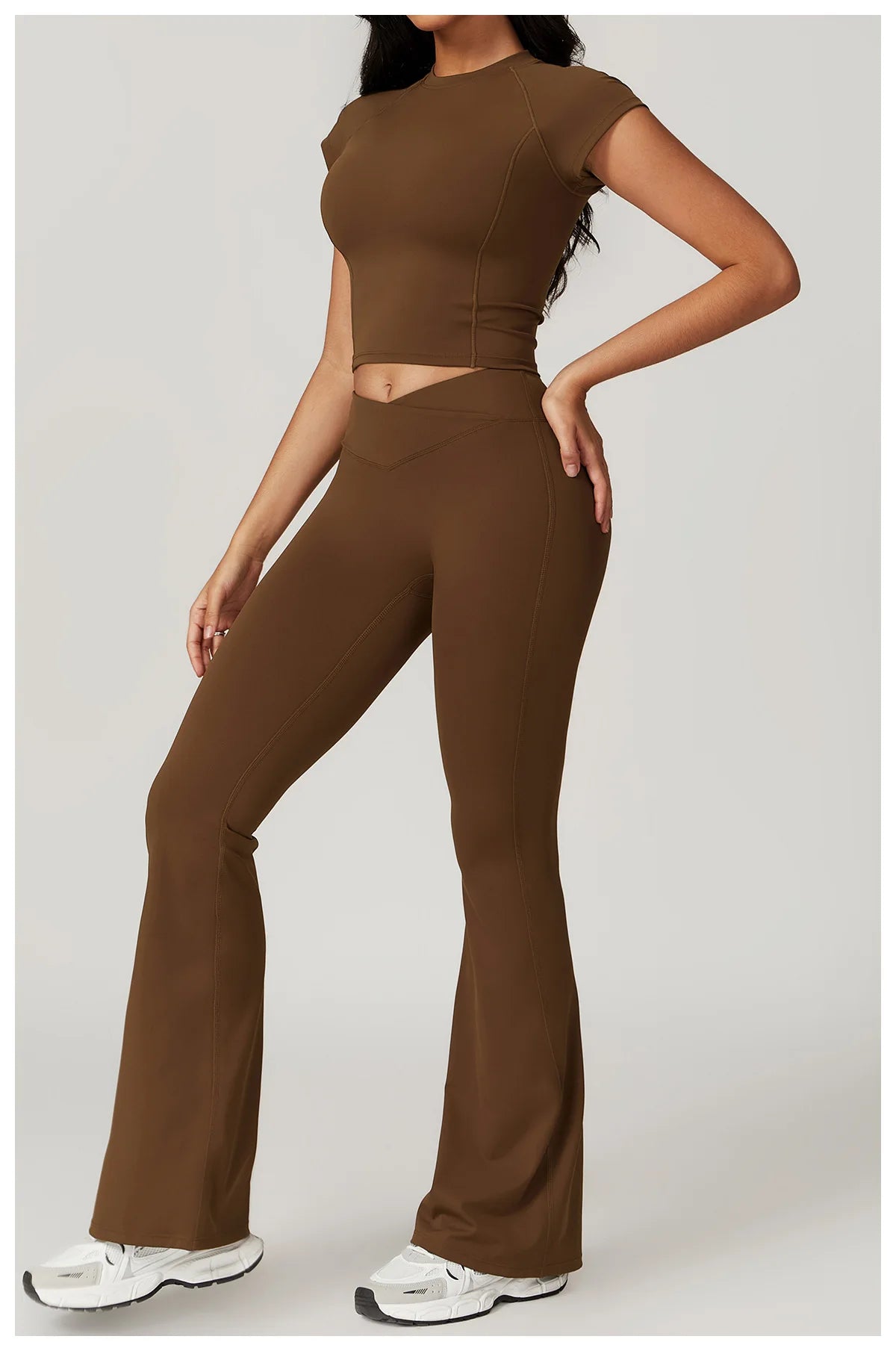 Ensemble de sport 2 pièces pour femme, haut court à manches courtes, leggings taille haute, vêtements de sport, de fitness