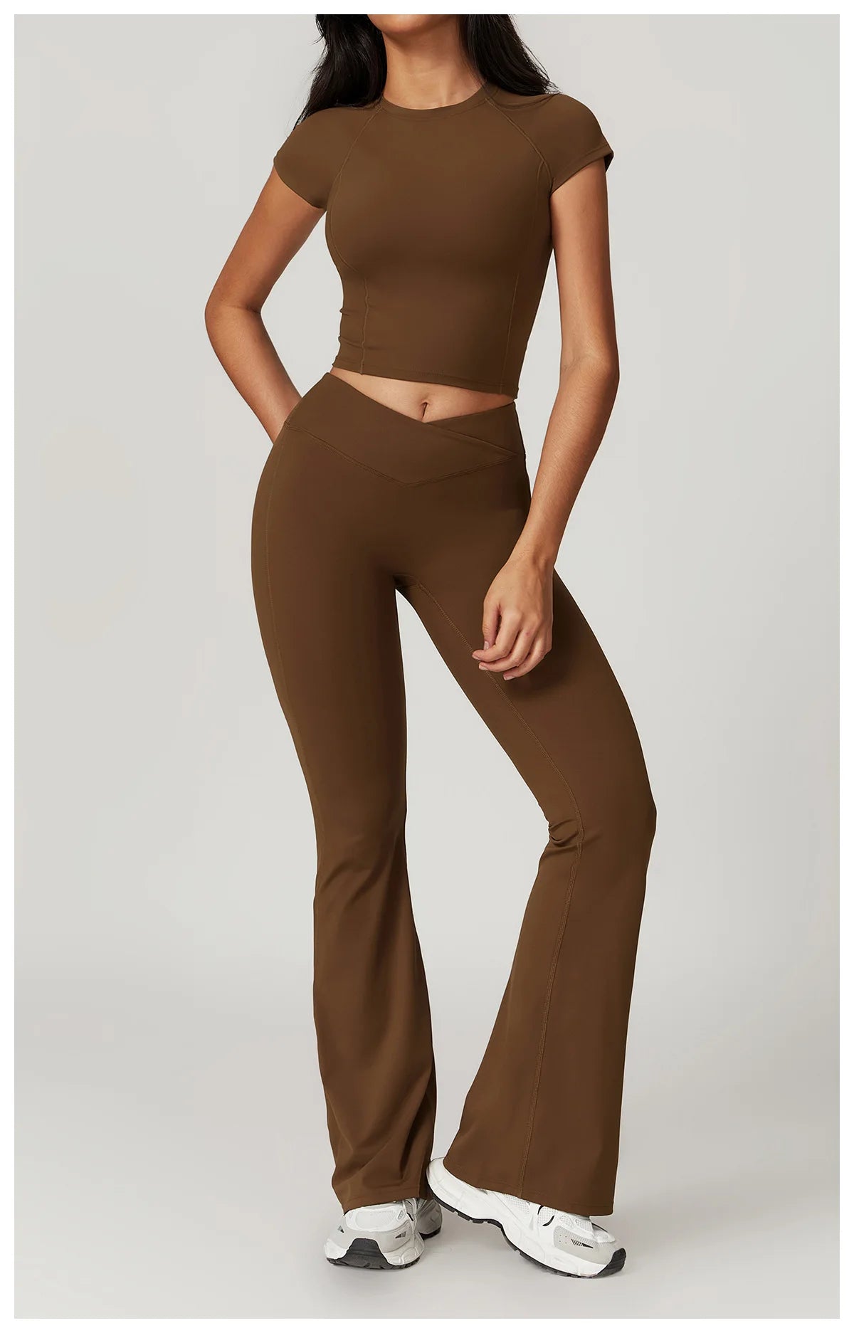 Ensemble de sport 2 pièces pour femme, haut court à manches courtes, leggings taille haute, vêtements de sport, de fitness