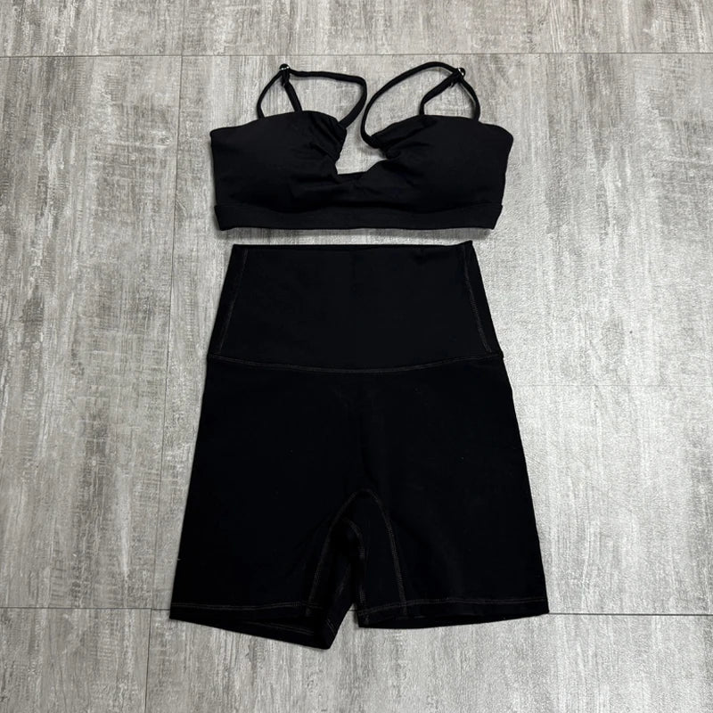 Ctenkevet Ensemble de sport deux pièces pour femme, vêtements de yoga croisés sur la poitrine, soutien-gorge bandeau.