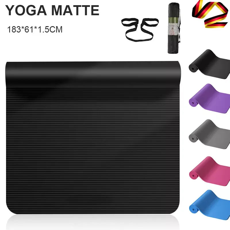 Tapis de yoga 183 x 61 x 1 cm, tapis d'exercice, coussin de fitness NBR Sport, Pilates Home Gym, sangle et sac de transport