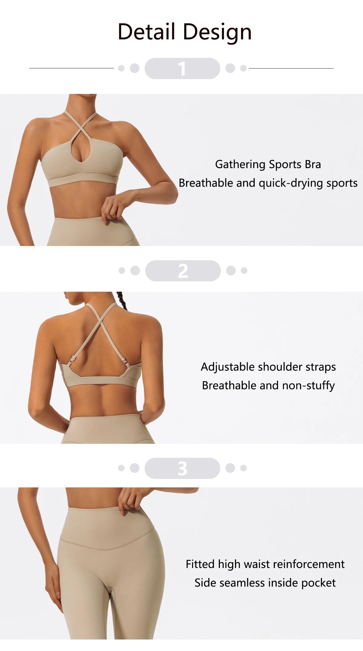 Ctenkevet Ensemble de sport deux pièces pour femme, vêtements de yoga croisés sur la poitrine, soutien-gorge bandeau.
