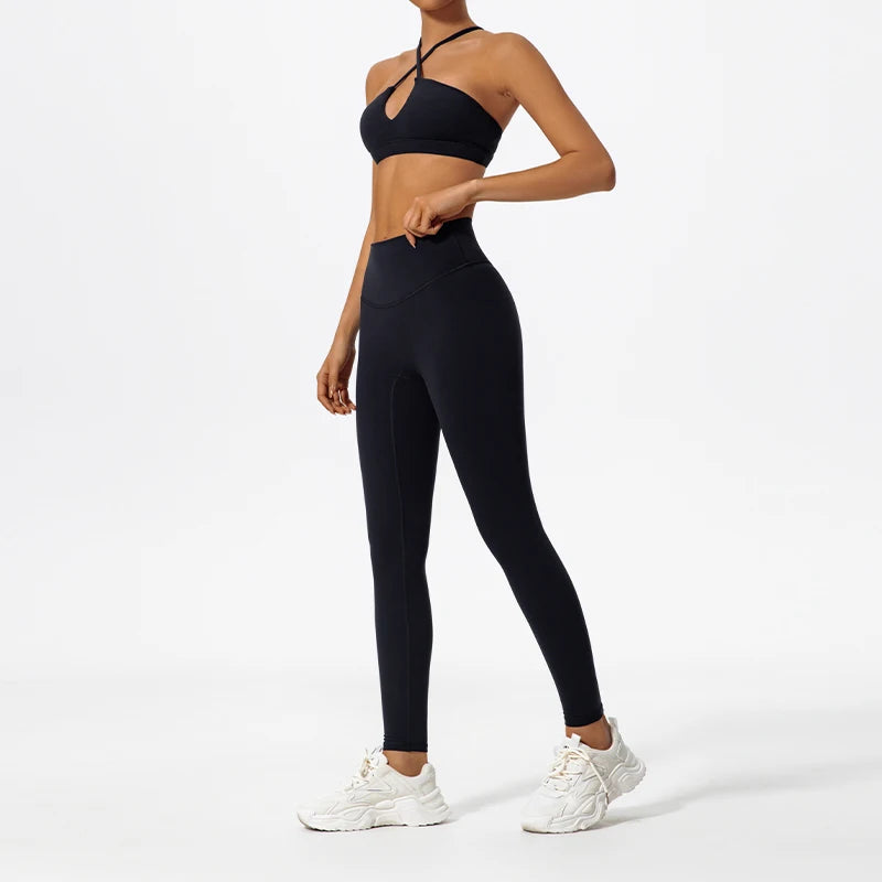 Ctenkevet Ensemble de sport deux pièces pour femme, vêtements de yoga croisés sur la poitrine, soutien-gorge bandeau.