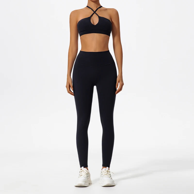 Ctenkevet Ensemble de sport deux pièces pour femme, vêtements de yoga croisés sur la poitrine, soutien-gorge bandeau.
