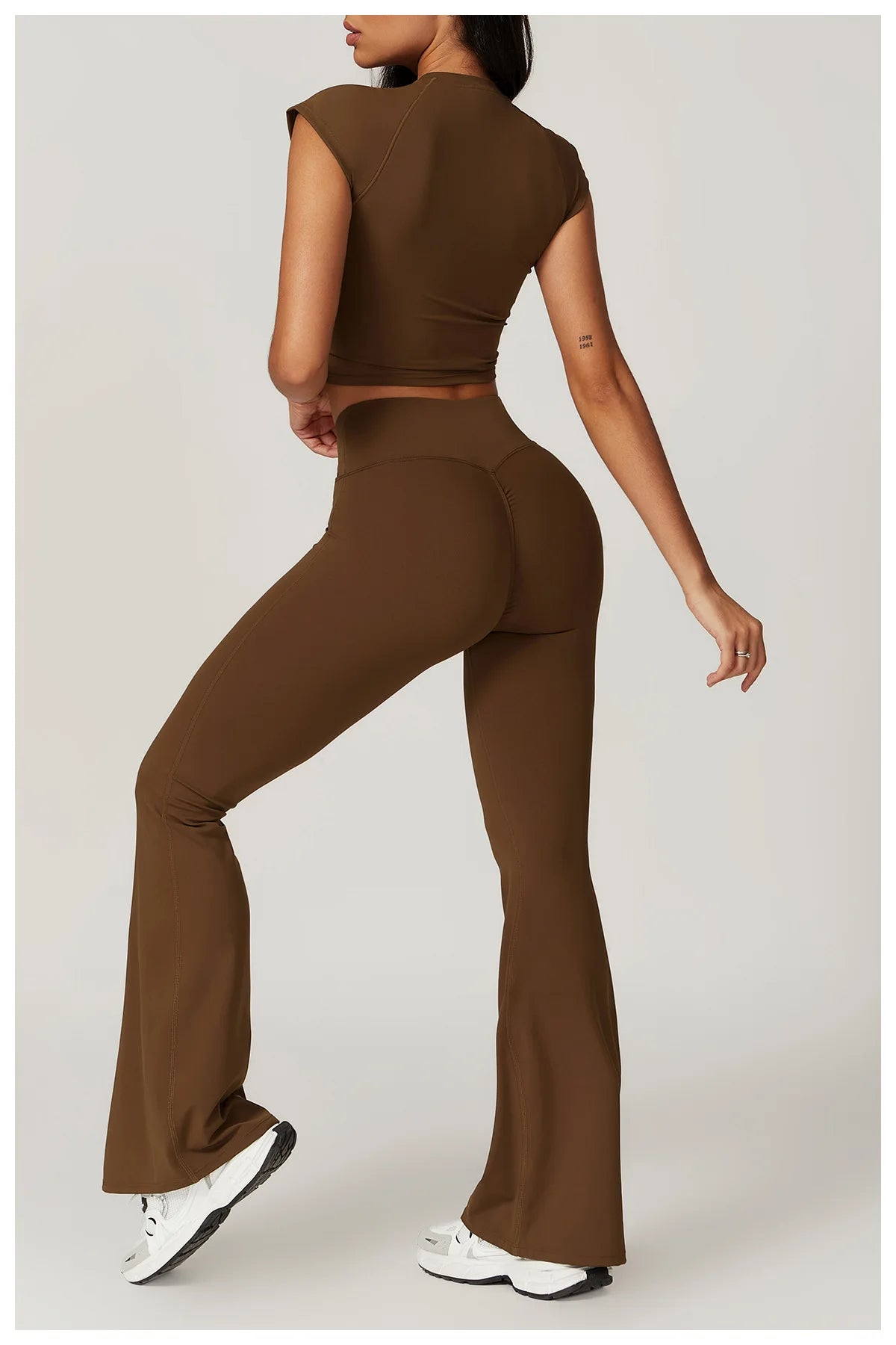 Ensemble de sport 2 pièces pour femme, haut court à manches courtes, leggings taille haute, vêtements de sport, de fitness