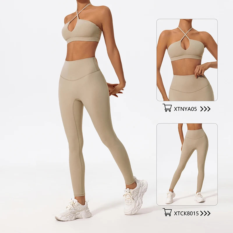 Ctenkevet Ensemble de sport deux pièces pour femme, vêtements de yoga croisés sur la poitrine, soutien-gorge bandeau.