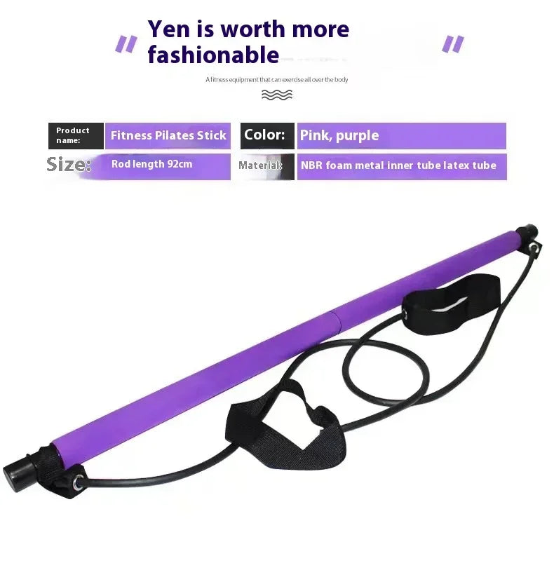 Kit de barre de Pilates pour le sport et le fitness, avec bande de résistance, corde de yoga et extracteur