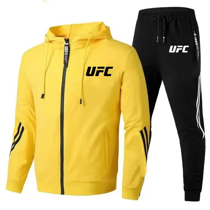 Ensemble deux pièces pour homme et femme, pantalon de sport décontracté, sweat à capuche zippé, collection printemps et automne UFC Fighting Fans