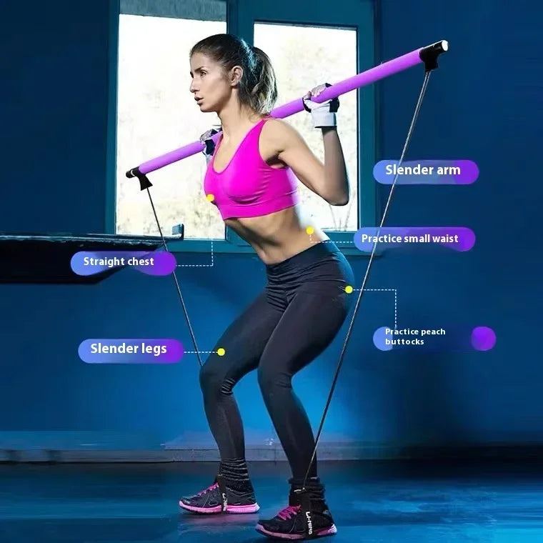 Kit de barre de Pilates pour le sport et le fitness, avec bande de résistance, corde de yoga et extracteur