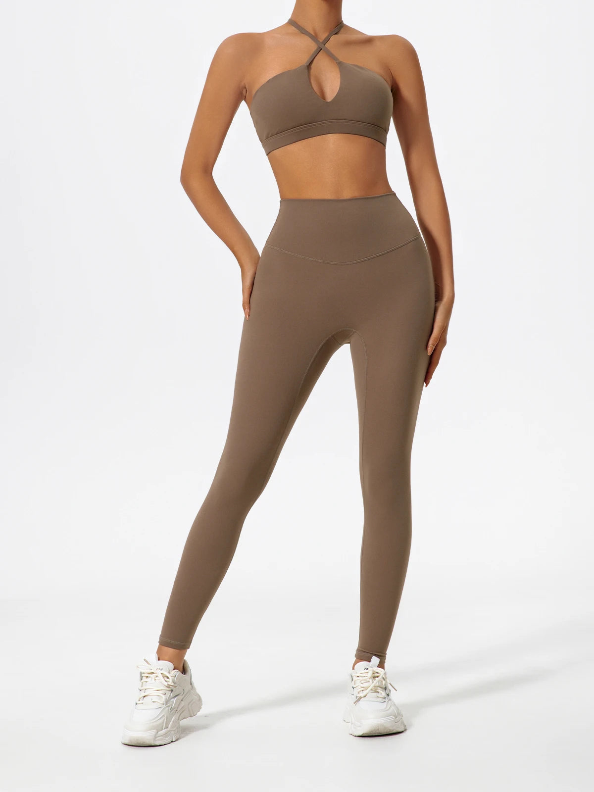 Ctenkevet Ensemble de sport deux pièces pour femme, vêtements de yoga croisés sur la poitrine, soutien-gorge bandeau.
