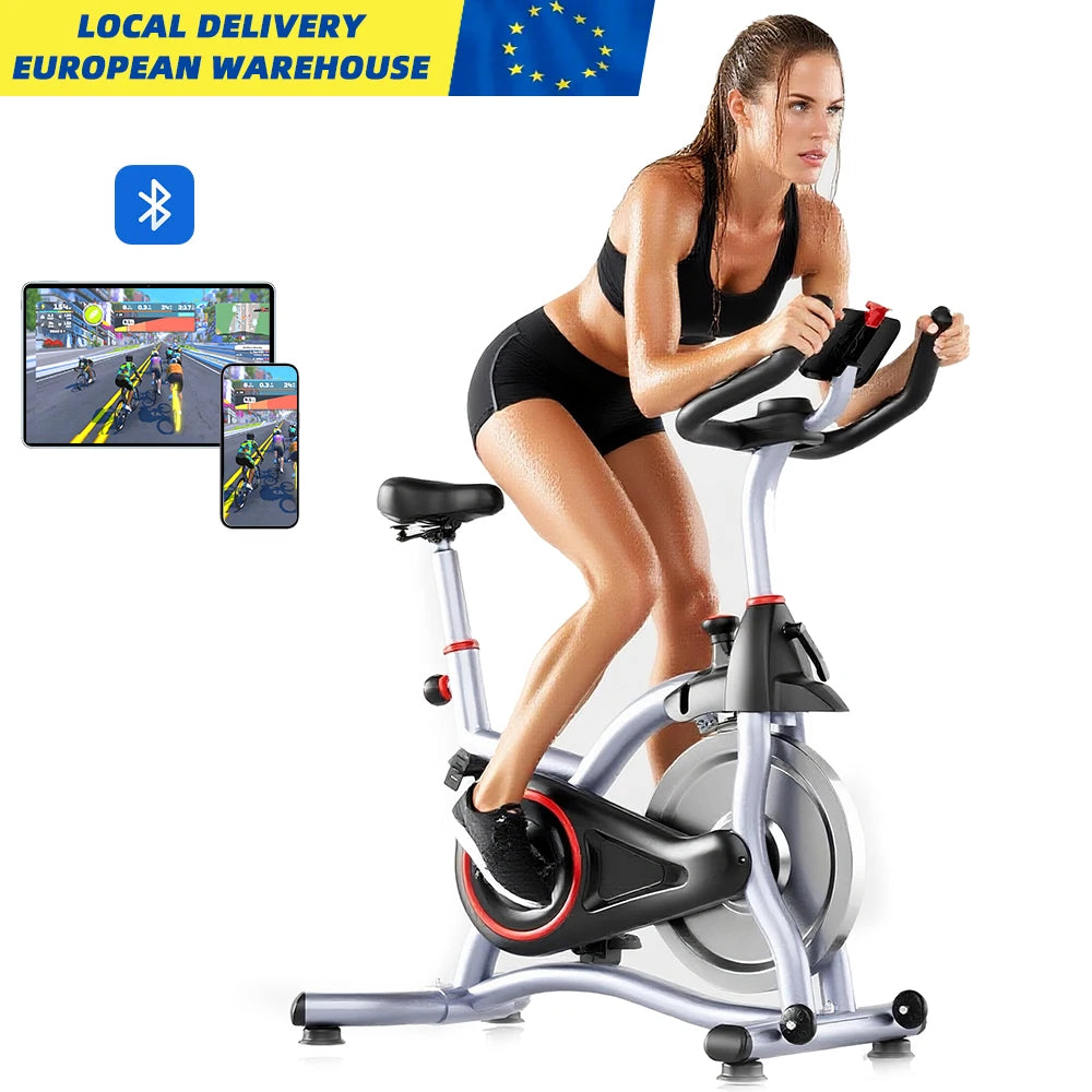 Vélo d'appartement Spinning Sport Intérieur Volant d'inertie Silencieux Résistance Magnétique Exercice Aérobic Fréquence Cardiaque Calories Bluetooth