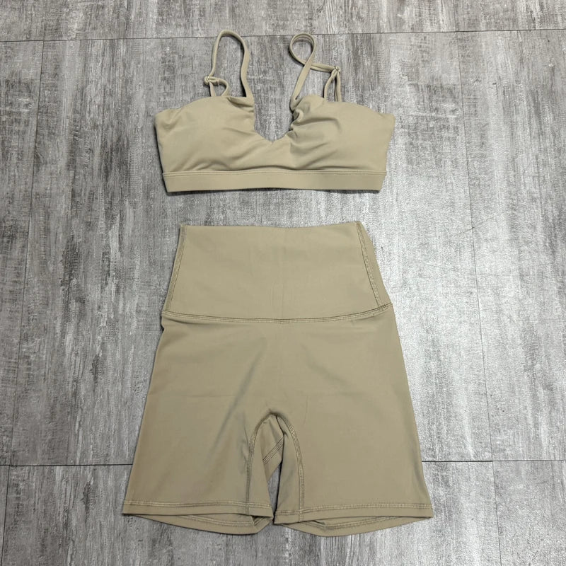 Ctenkevet Ensemble de sport deux pièces pour femme, vêtements de yoga croisés sur la poitrine, soutien-gorge bandeau.