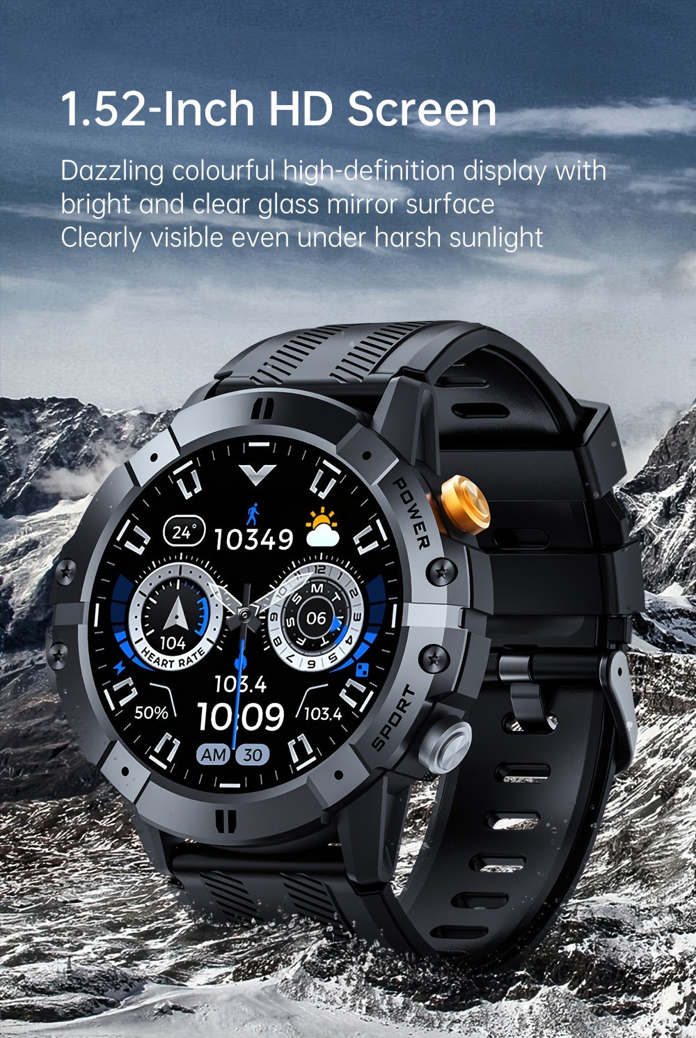Montre connectée SYNWOO pour homme - Écran TFT HD de 3,86 cm, bracelet de fitness multisports avec enregistrement d'activité, étanche IPX8, charge magnétique, sans fil 5.3, en alliage de zinc