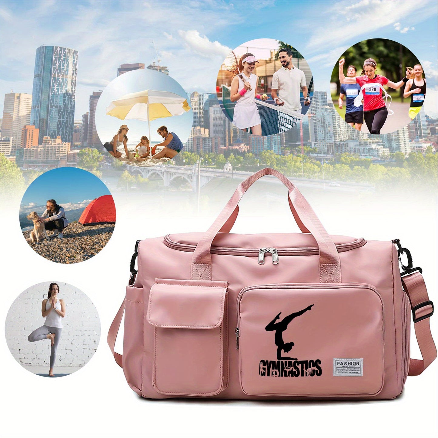 Sac de sport de fitness multifonctionnel imprimé gymnaste - Sac de voyage en nylon léger de grande capacité avec compartiment humide/sec, pour femmes et hommes, durable